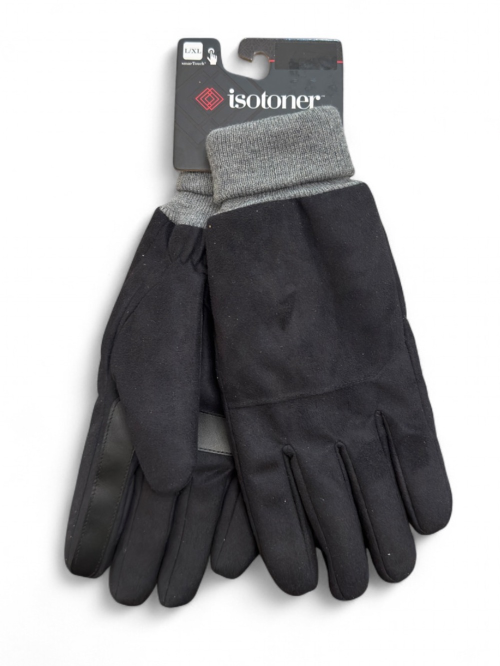 isotoner Men's Black Faux Leather Gloves with Smart Touch Size L/XL
